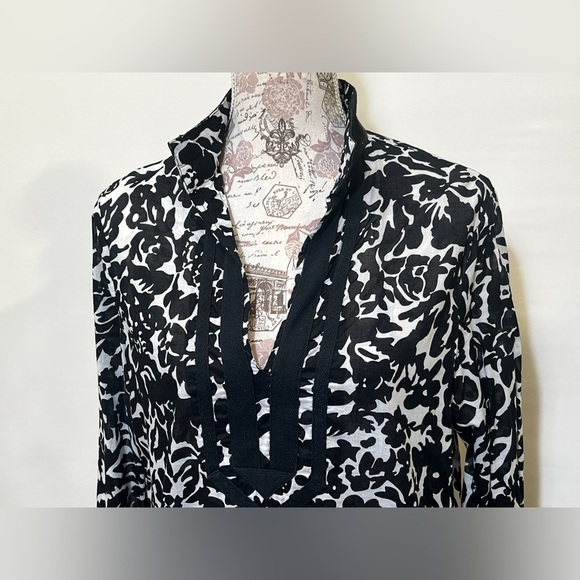 MICHAEL KORS Black and white floral print tunic top size L.‎ - Picture 2 of 12